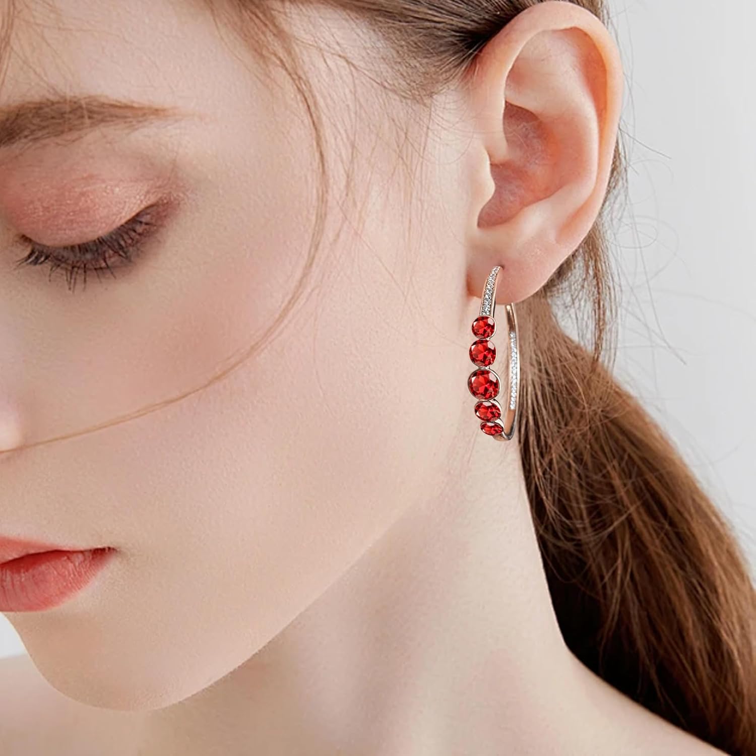 EVEVIC Austrian Crystal Half Hoop Earrings for Women Trendy 14K Rose Gold Plated Large Hoops Earring Jewelry Gift - Image 2