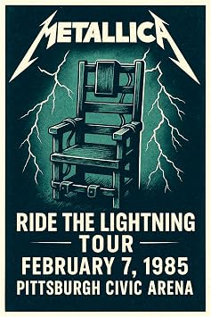 Posters Forever Metallica Poster, Ride the Lightning Tour | February 7th,1985, Pittsburgh Civic Arena, Heavy Metal Music, Home Decor, Wall Art
