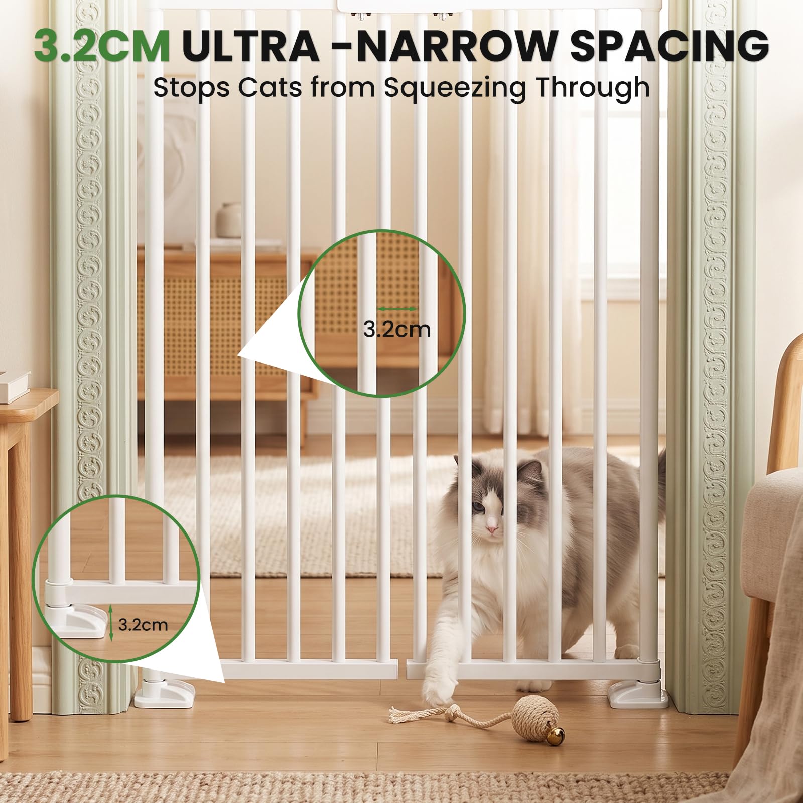 190cm Katzengitter Extra Hoch, 93-100cm Breites Türschutzgitter ohne Bohren | Türgitter Katze, Auszudehnbar Verstellbar Katzentür Gitter,Absperrgitter Hund, Überkletterschutz(L)