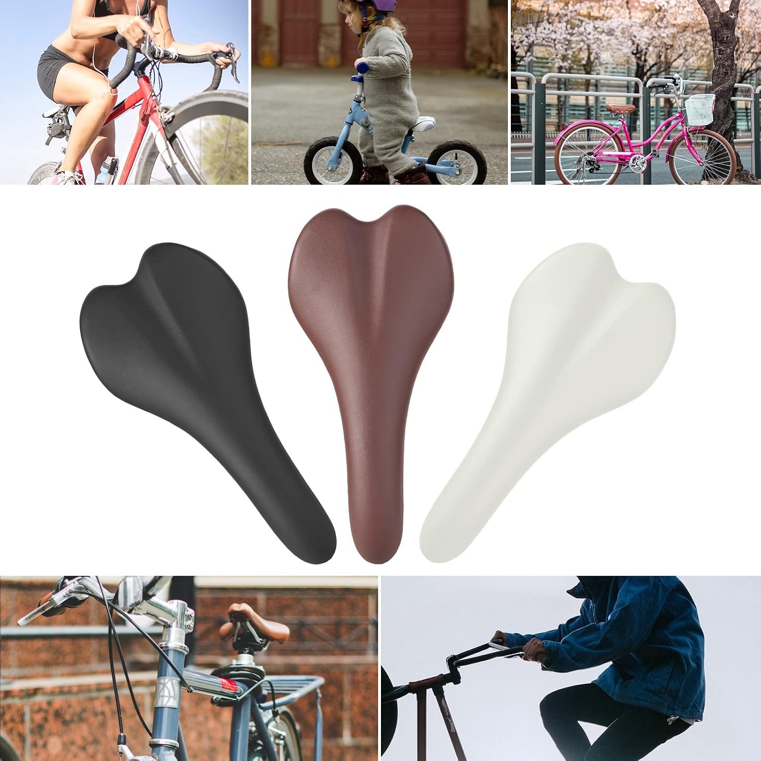 ROCKBROS Mountain Bike Saddle Comfortable Bicycle Saddle Vintage Synthetic Leather Black White Brown - Image 5
