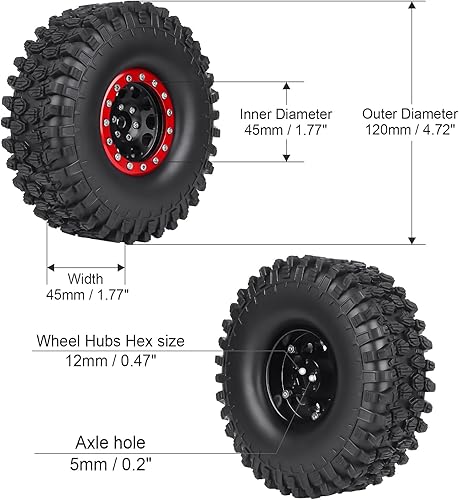 Miniatura 2 de Ruedas y neumáticos hexagonales 1.9 de 0.472 in de altura de 4.72 pulgadas con insertos de espuma para 110 RC Crawler Axial SCX10 90047 SCX10 II
