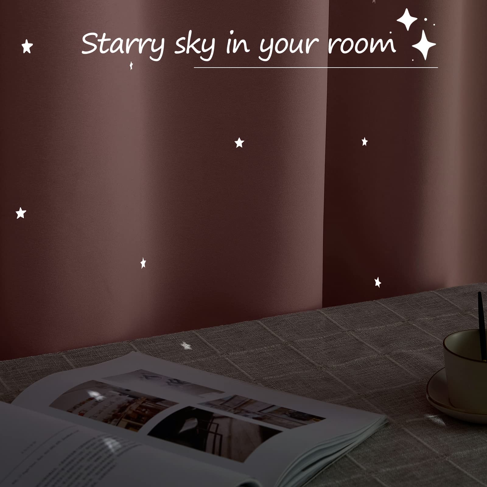 NICETOWN Blackout Curtains for Girls Bedroom, 42 x 84 Inches Star Cut-Out Kids Window Curtains 2 Panel Sets, Room Darkening Grommet Thermal Insulated Nursery Drapes, Light Pink