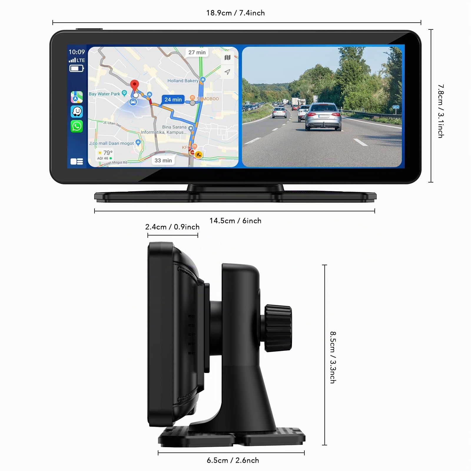 LAMTTO ÉCran CarPlay Voiture sans Fil avec Dashcam 2.5K Carte 64Go Incluse | Autoradio Portable 6,86 Pouces pour A-pple Car Play & Android Auto, Navigation GPS, Commande Vocale, Bluetooth 5.0