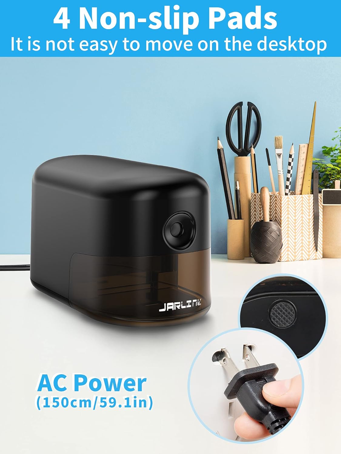 JARLINK Electric Pencil Sharpener, Heavy-Duty Pencil Sharpener with Stronger Helical Blade to Fast Sharpen for Kids, School, Classroom, Home, Artists, Ideal for No.2/Colored Pencils, Black : Office Products