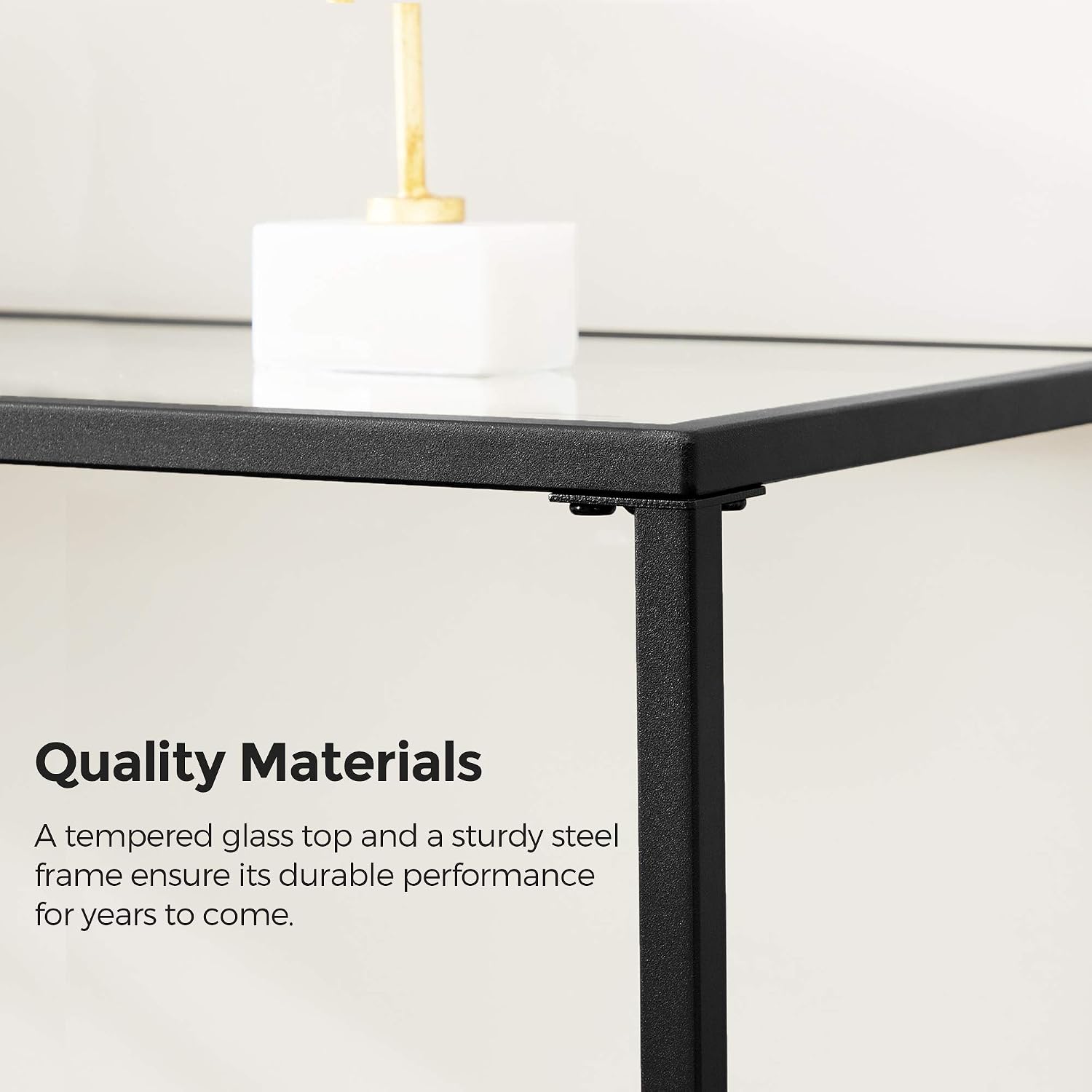 VASAGLE 39.4 Inches Console Table, Tempered Glass Sofa Table, Modern Entryway Table, Metal Frame, Easy to Assemble, Adjustable Feet, for Living Room, Hallway, Black ULGT026B01