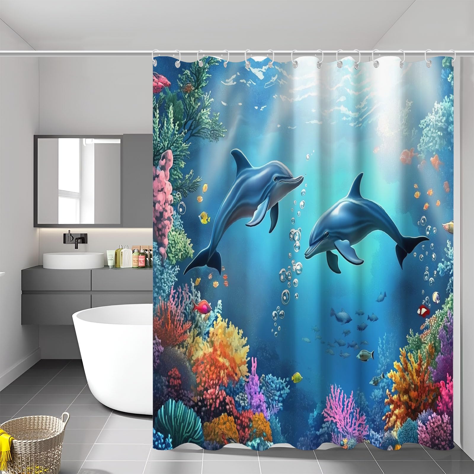 Rideau de douche dauphins en polyester durable et lavable en machine