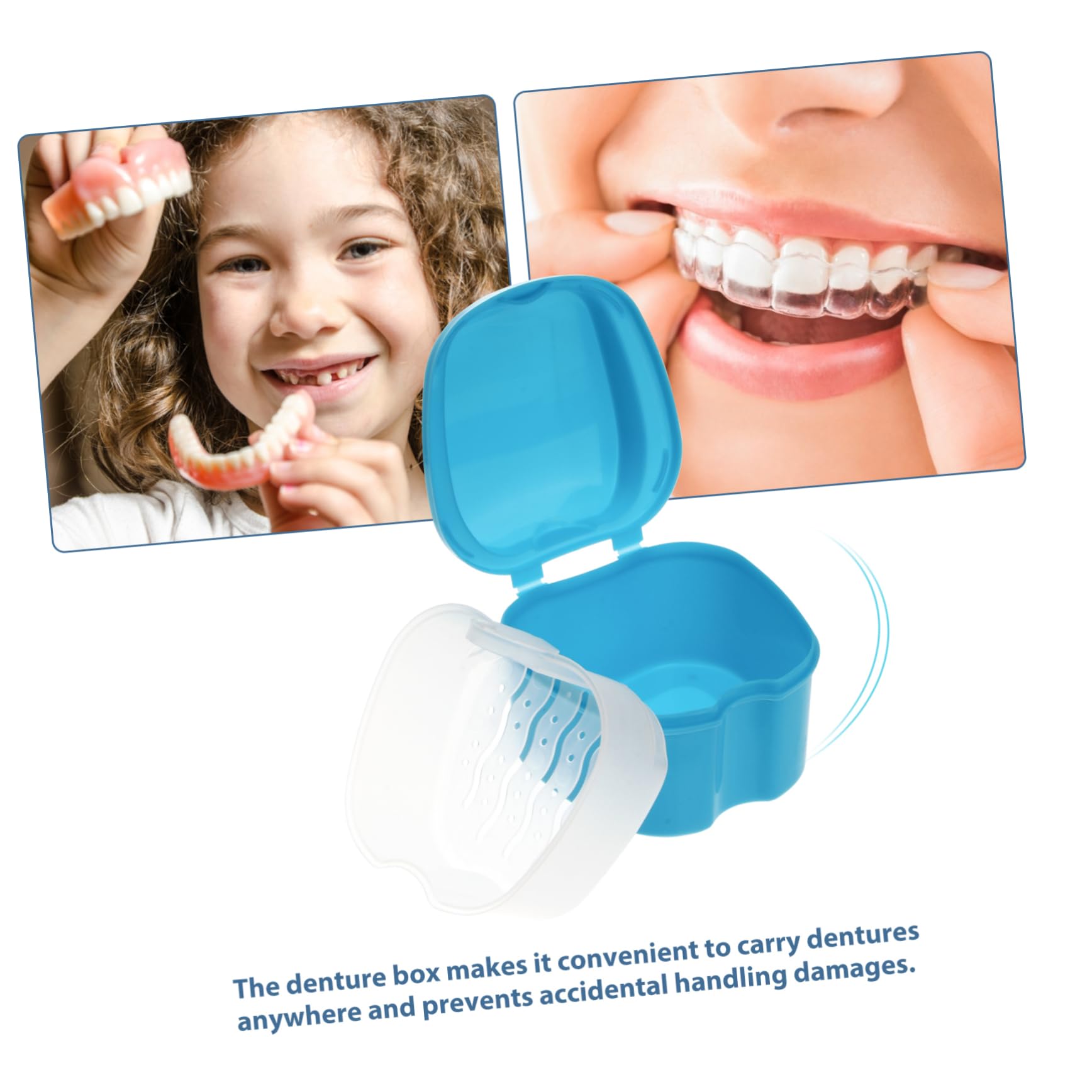 PartyKindom Contenitore Dentiere Blu in Pp con Pulizia Apparecchio Ortodontico, Cestello Risciacquo e Rete Appesa, per Asciugare e Trasportare Protesi Dentarie in Stile Europeo