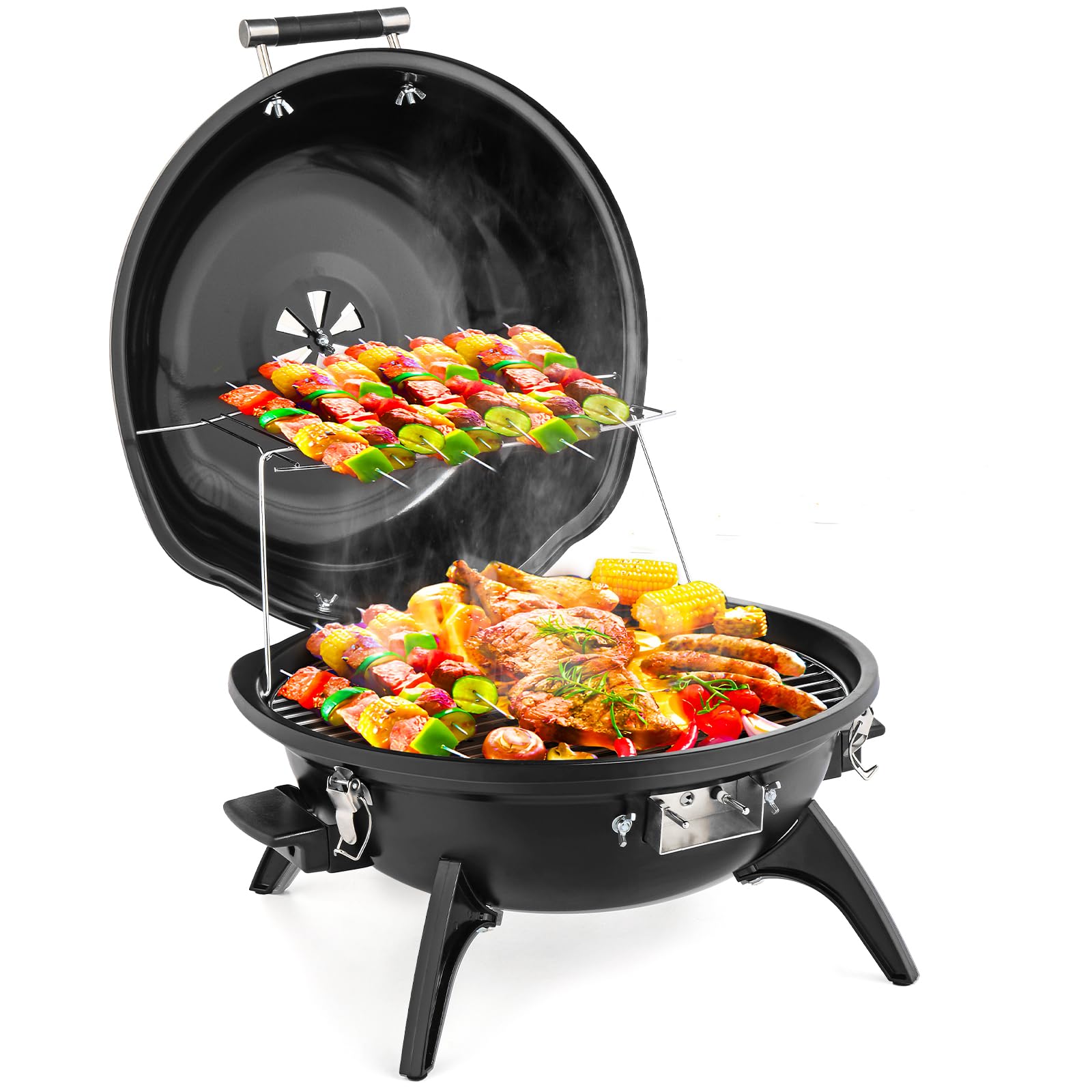 ROVSON Electric BBQ, Freestanding Barbecue Grill, 45cm Round Black, 83cm Stand for Garden, Patio & Indoor Outdoor Grilling (Black tabletop)