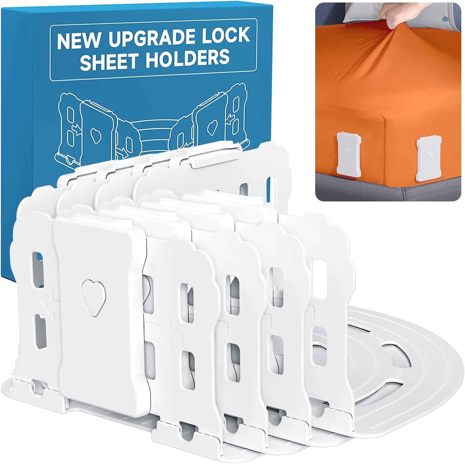 Bed Sheet Holders for Corners: Lock Sheet Holders with Reinforced Clips Keep Sheets Firm and Tight,No More Loose Sheets – Upgraded Extra Large Version for Twin,Full,Queen,King Size Mattresses (White)