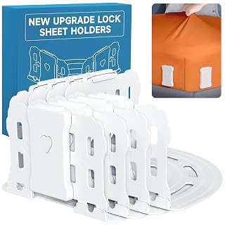 Bed Sheet Holders for Corners: Lock Sheet Holders with Reinforced Clips Keep Sheets Firm and Tight,No More Loose Sheets – Upgraded Extra Large Version for Twin,Full,Queen,King Size Mattresses (White) - Amazon product rated Grade B