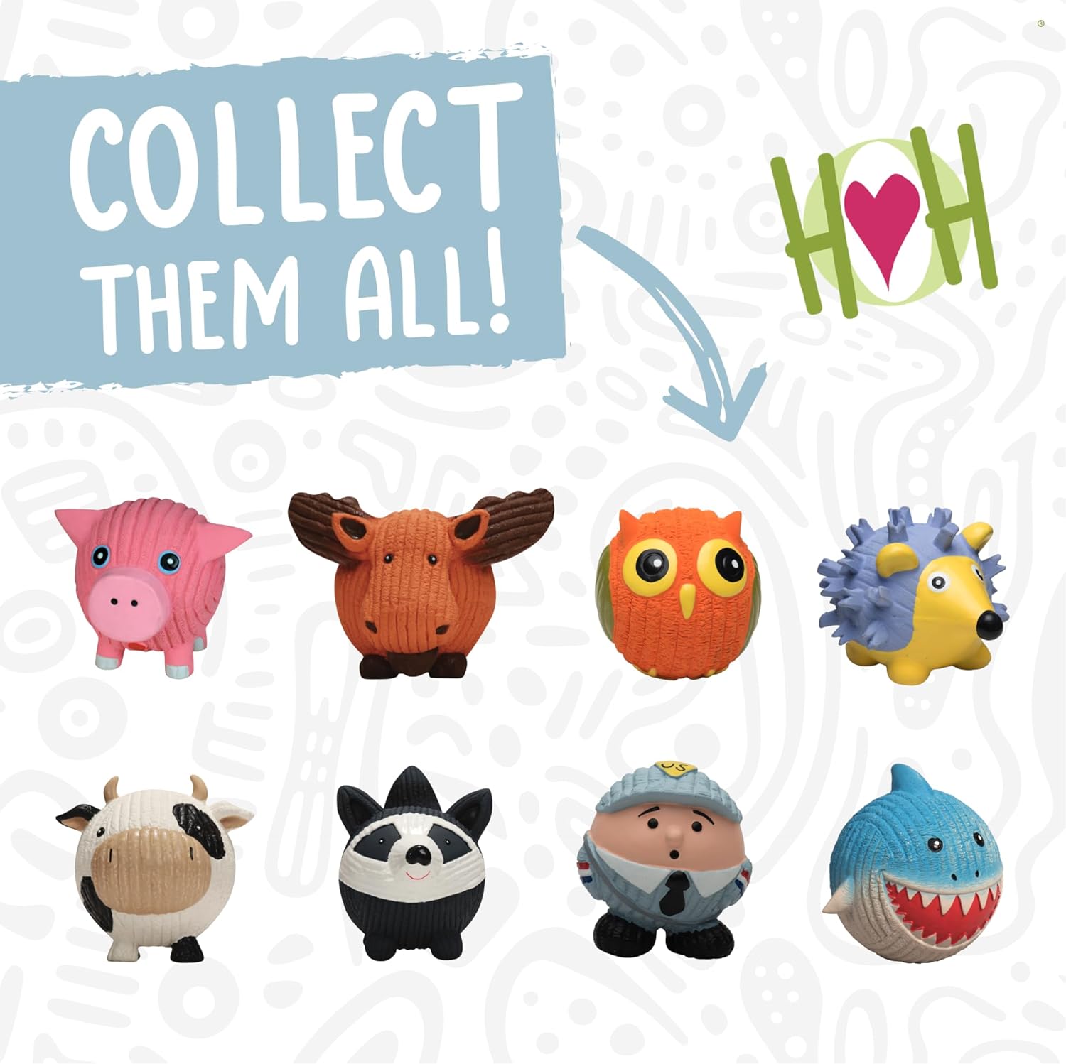 HuggleHounds Ruff-Tex Latex Ball Dog Toy - Dog Toys Rubber, Puppy Toys, Puppy Essentials, Heavy Duty Squeaky Ball for Small, Medium & Large Dogs, All Breeds - Finn The Shark, Large (Pack of 2)