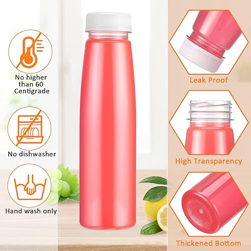 Miniatura 3 de Tanlade 100 botellas de plástico para jugos con tapas, recipientes transparentes reutilizables para bebidas, botellas vacías para jugos caseros,