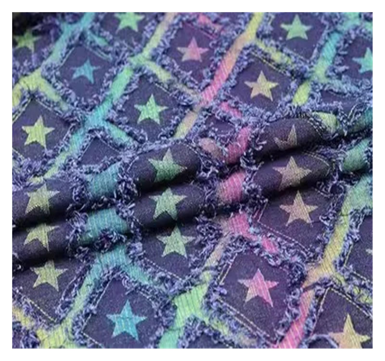 Diamond Checker Washed Denim Fabrics Star Pattern for Dressmaking