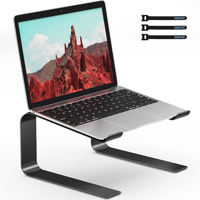 BONTEC Podstawka pod Laptopa, Ergonomiczna Podstawka pod Laptopa z Regulacją Wysokości na Biurko, Podstawka pod Notebooka Kompatybilna z Większością Laptopów 10-17'', Czarna