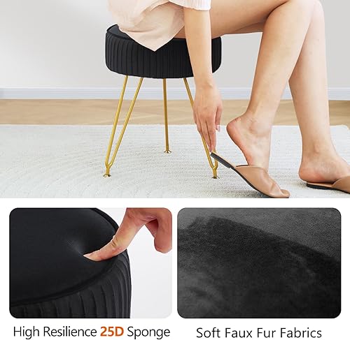 Miniatura 5 de Taburete de tocador, taburete otomano de maquillaje con gran almacenamiento, reposapiés redondo con 4 patas de metal y pies ajustables para sala de