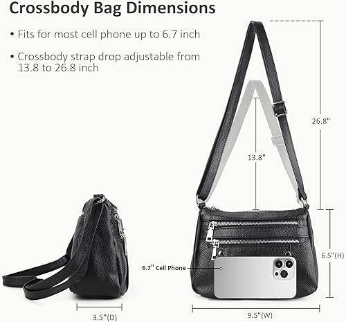 Miniatura 4 de befen Bolsos de hombro de cuero para mujer bolsos cruzados clásicos pequeños Negro, Marrón (Cognac Brown), Bronceado, Blanco