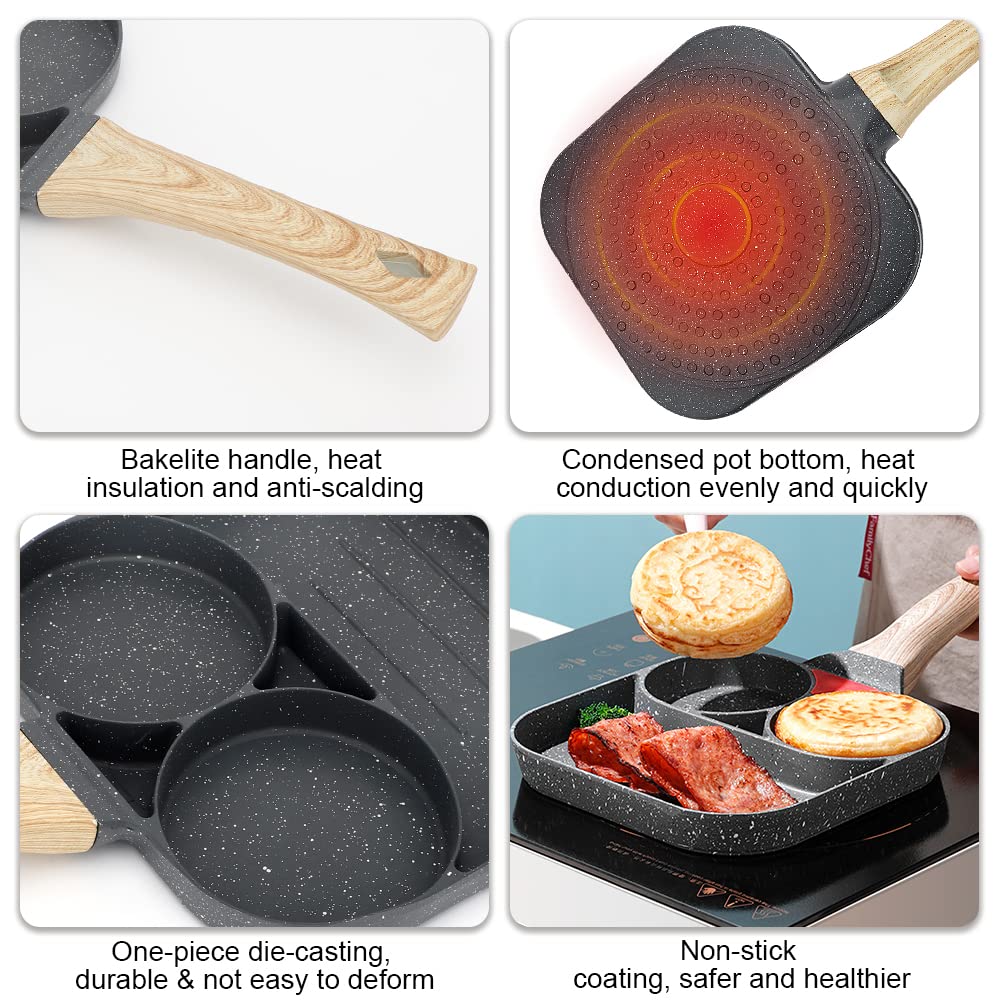 Gimars Spiegelpan met deksel, 4-gaten pannenkoekenpan, aluminium anti-aanbakbakpan voor inductiekookplaat & gasfornuis, ontbijtpan voor omeletten, frikadellen en pannenkoeken
