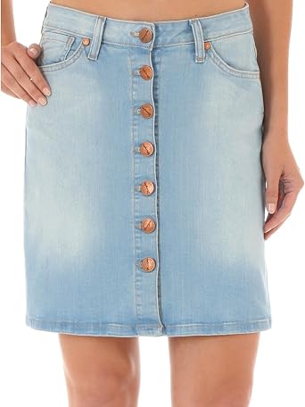 Button-Front Denim Skirt Indigo 