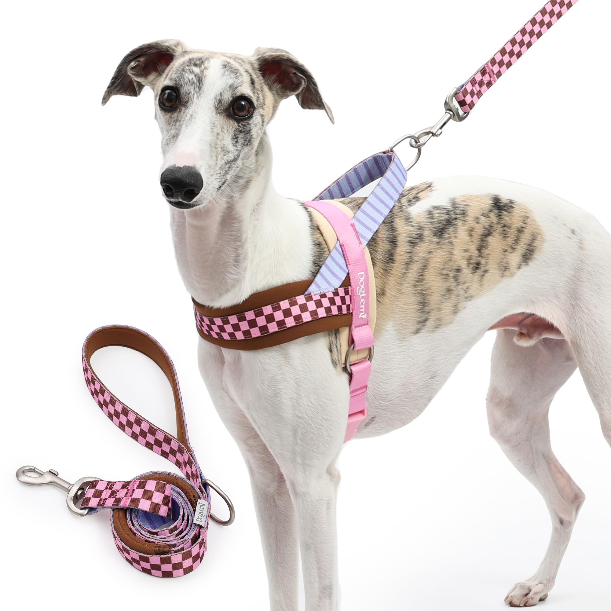 No Pull Hundegeschirr Set, Atmungsaktiv Gepolsterte Hundeweste mit Leine, Verstellbares Anti-Zug Haustiergeschirr mit Weicher Griff, für Mittelgroße Große Hunde Training (Rosa-Lila, XL)