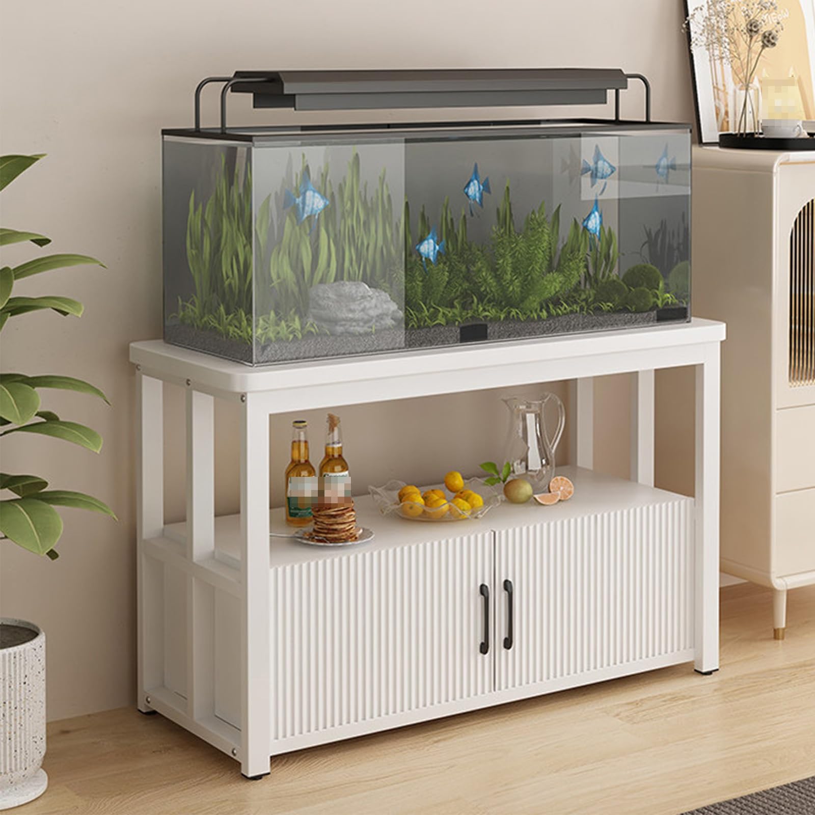 Aquariumständer mit Aufbewahrungsschrank, 2-stöckiger Aquariumständer, starke Tragfähigkeit, Terrarium Reptilien-Tankregal mit Tür, für Wohnzimmer, Büro