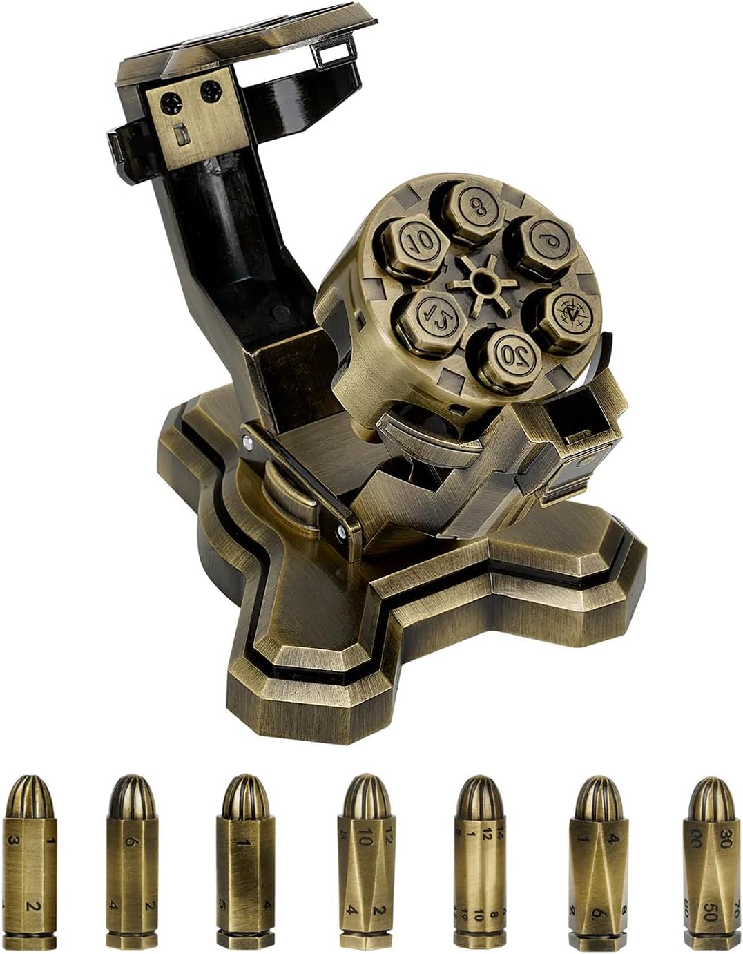 DND Bullet Nest Dice Set with Revolver Dice Cylinder Dice Fidget Spinne-Spinning Rocker Container with Metal Polyhedral - Holder DND Dice Set for D&D Sci-Fi War Crime Theme Tabletop Games