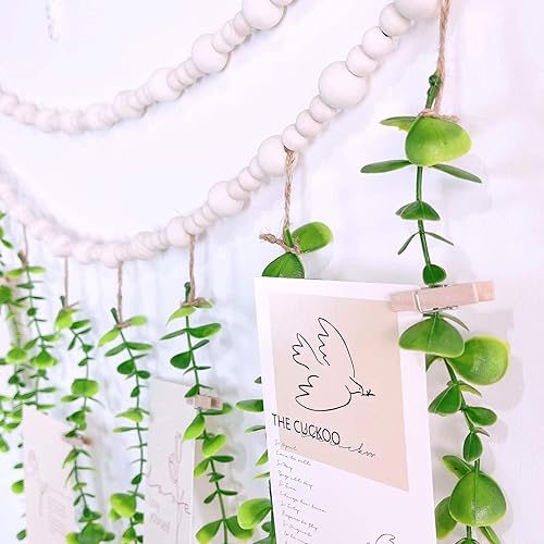 Miniatura 3 de WEISPARK Decoración de pared bohemia, plantas colgantes de eucalipto artificial, decoración de dormitorio bohemio grande, guirnalda de cuentas de