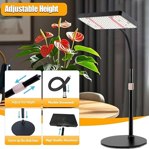 Miniatura 4 de GroCruiser Luz de cultivo de mesa de 200 W, luces de crecimiento de escritorio para plantas de interior, lámpara de cultivo de plantas de espectro