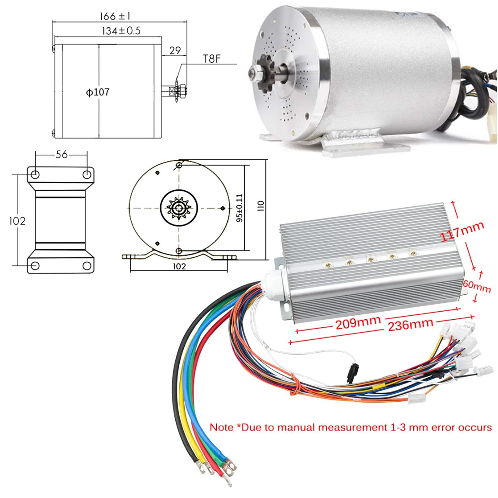 Moteur de scooter électrique 48V 2000W Moteur d'entraînement moyen Contrôleur sans balais DC 45A avec interrupteur à 3 vitesses à poignée d'accélérateur LCD pour électrique Go Kart ATV