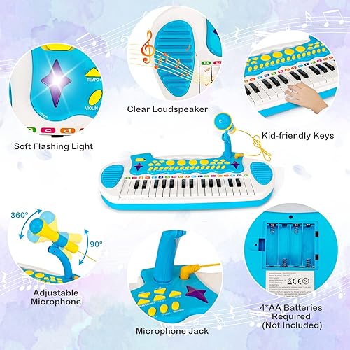 Miniatura 3 de Costzon Juguete de teclado de piano de 31 teclas para niños, instrumento musical electrónico para niños pequeños, juguete educativo con micrófono,