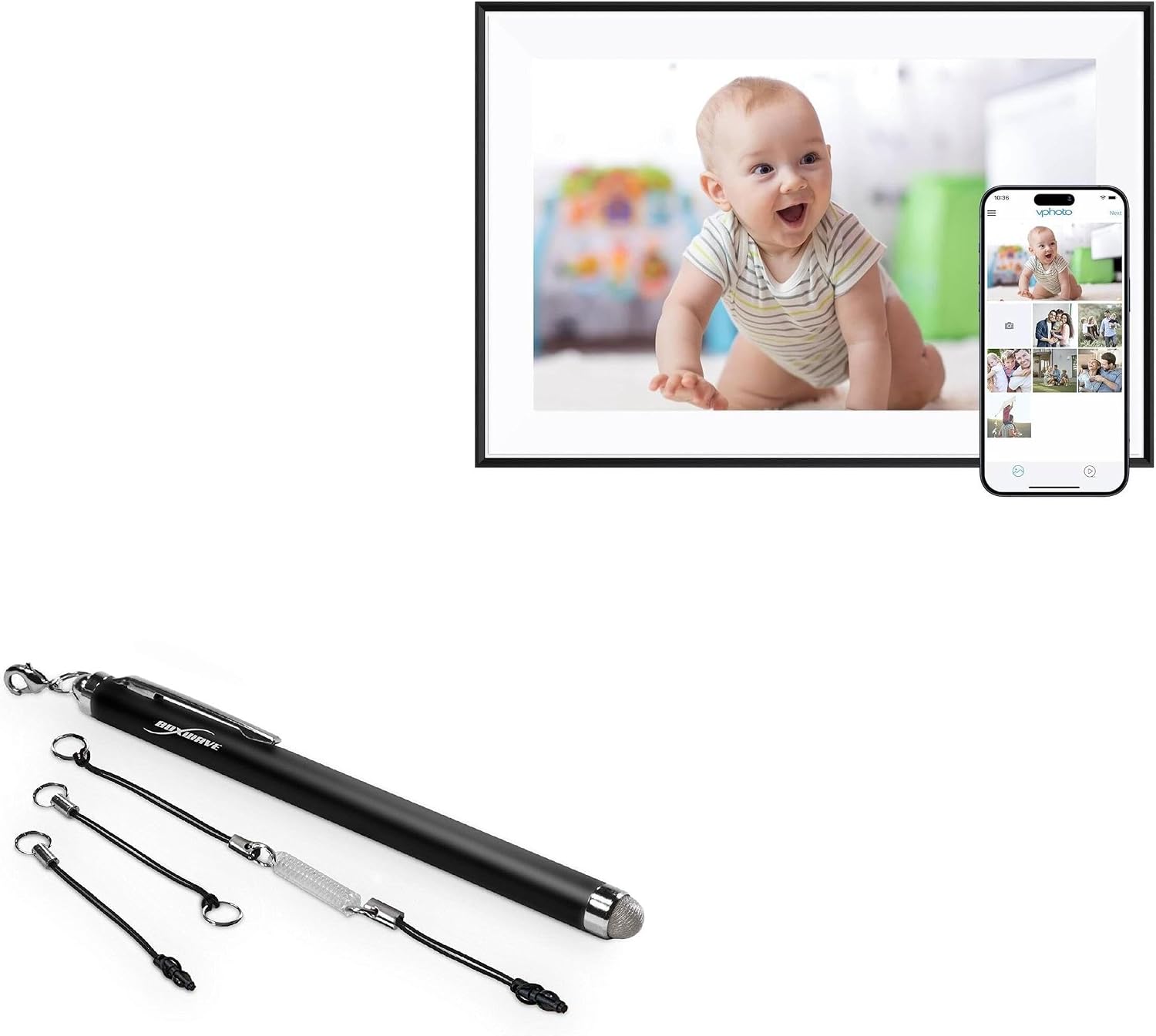 BoxWave Stylus Pen Compatible with Dragon Touch Digital Picture Frame Modern 10 Charm (10.1 in) - EverTouch Capacitive Stylus, Fiber Tip Capacitive Stylus Pen - Jet Black