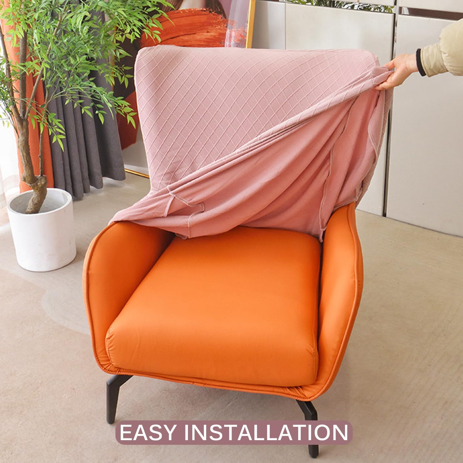 Pink,1 Piece, 1 Piece Wingback Chair Slipcover Stretch Wing Chair Cover with Arm Dustproof Armchair Cover Sofa Cover Furniture Protector with Elastic Bottom Living Room Bedroom