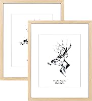 Yaetm 11x14 Picture Frames with Mat for 8x10 Photos, Set of 2 Natural Solid Oak Wood, Tempered Glass, Horizontal/Vertical Wall Mount