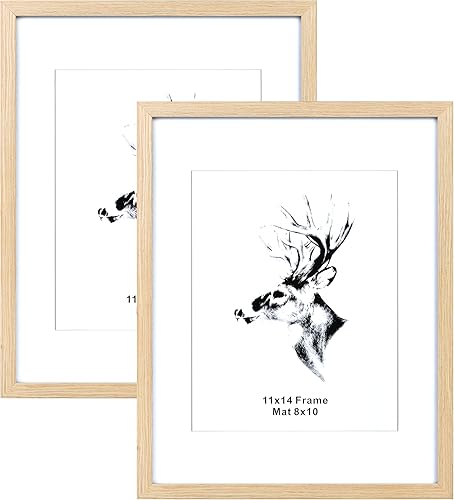 Yaetm Portarretratos de 11 x 14 pulgadas con paspartú para fotos de 8 x 10 pulgadas, juego de 2, marcos de fotos de madera de roble macizo natural