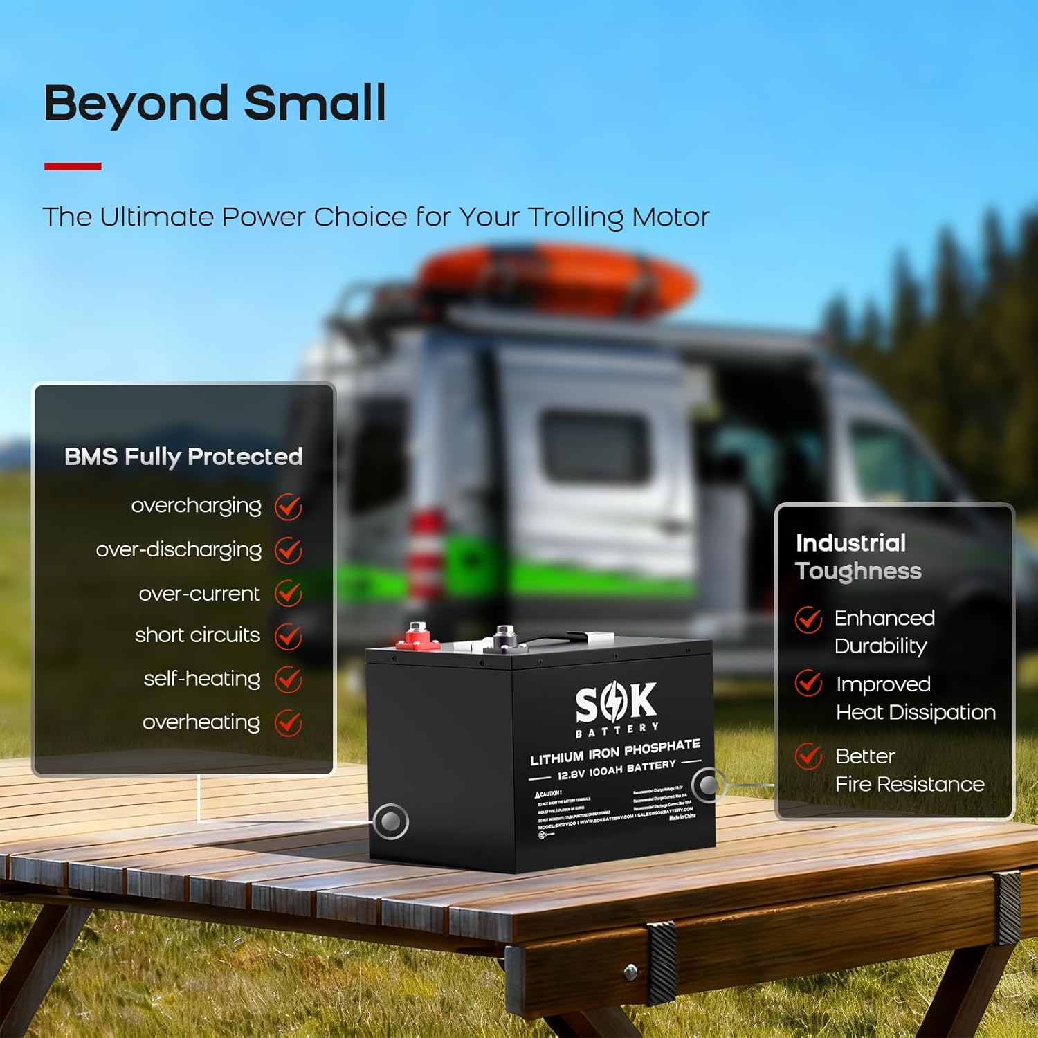 SOK 2-Pack 12V 100Ah LiFePO4 Deep Cycle Battery, Built-in Self-Heating Pad, 6mm Heavy Duty Metal Case, 4000-8000 Cycles, Replaceable BMS & Cells, UL1973 Certified, Perfect for RV, Solar, Off-Grid