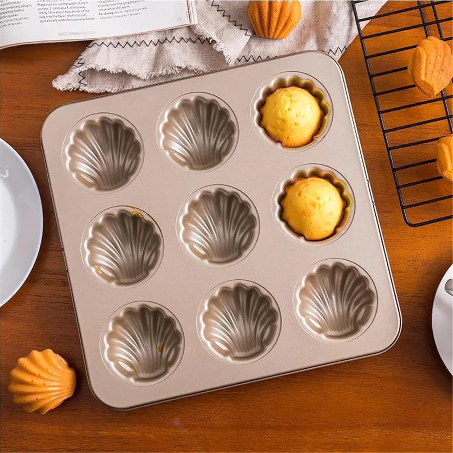 Carbon Steel Madeleine Shell Baking Mold for Chocolate Cookie Cake Pastry Dessert Baking Tray(12CUP)