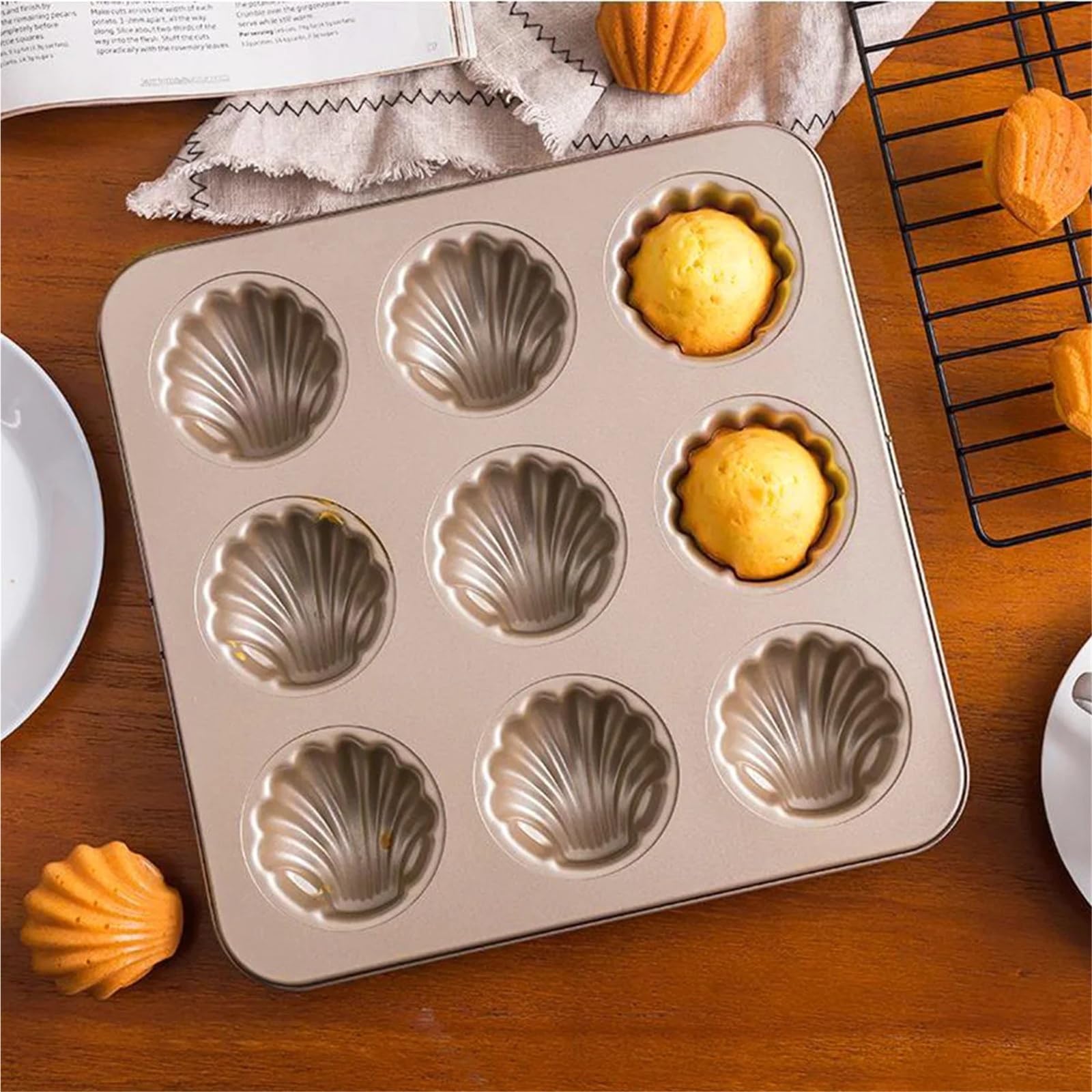 Molde for hornear de concha de Madeleine de acero al carbono for Chocolate, galleta, pastel, pastelería, bandeja for hornear postres(9CUP)