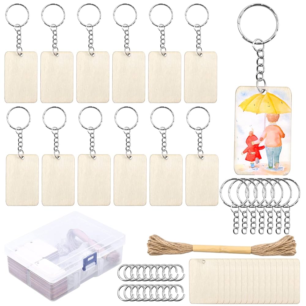 Portachiavi In Legno Grezzi Da Personalizzare - 25 Pezzi Con Anelli, Per Fai Da Te E Bomboniere