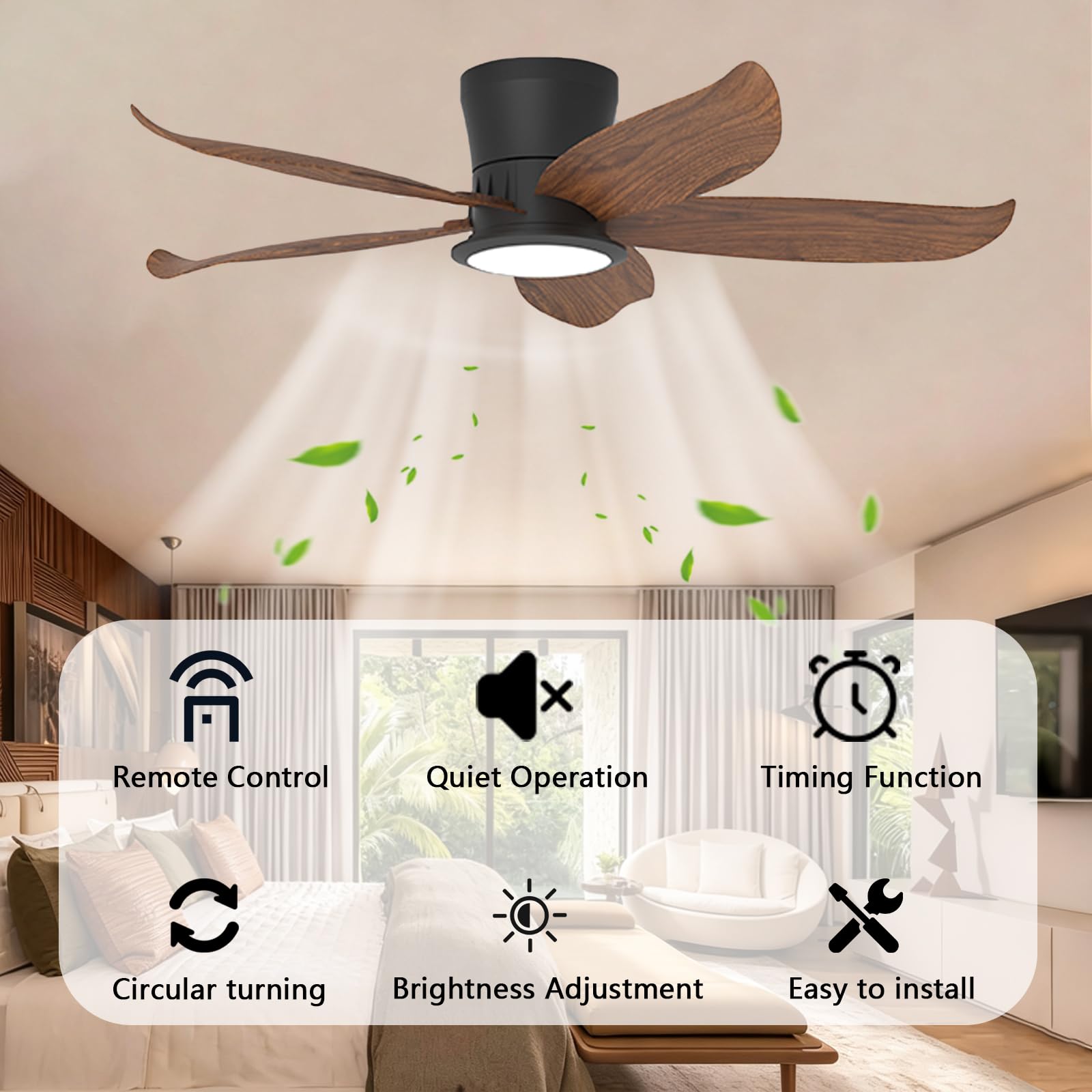 Inrosy Lampen Mit Ventilator 6 Stufiger Reversibel Leiser Betrieb Deckenlampe Mit Ventilator Geeignet füR Schlafzimmer KüChen Und Esszimmer,Walnussfarben-36