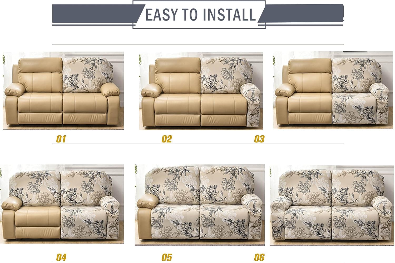 Stretch Armchair Slipcovers Recliner Covers for Electric Chair 2 Seater with Pockets Stretch Recliner Chair Slipcover for Armchairs Sofa Covers for Living Room (2 Seater,Grey Marble)