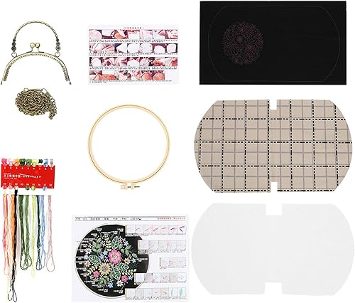 Miniatura 4 de Patrón de flores bordadas de bricolaje, bolsa cruzada, kits de principiantes para adultos, cartera de bricolaje, monedero, bolso, 6.5 in (motivo de