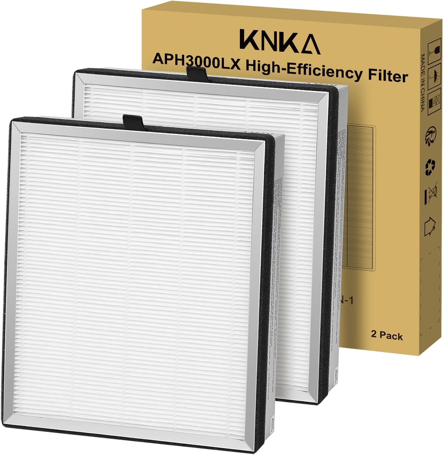 KNKA Genuine APH3000 Air Purifier Replacement Filter, Supports HEPA Sleep Mode. High-Efficiency Air Filtration, Odor and Smoke Reduction, Pet Dander Version, 2 Pack (APH3000LX)