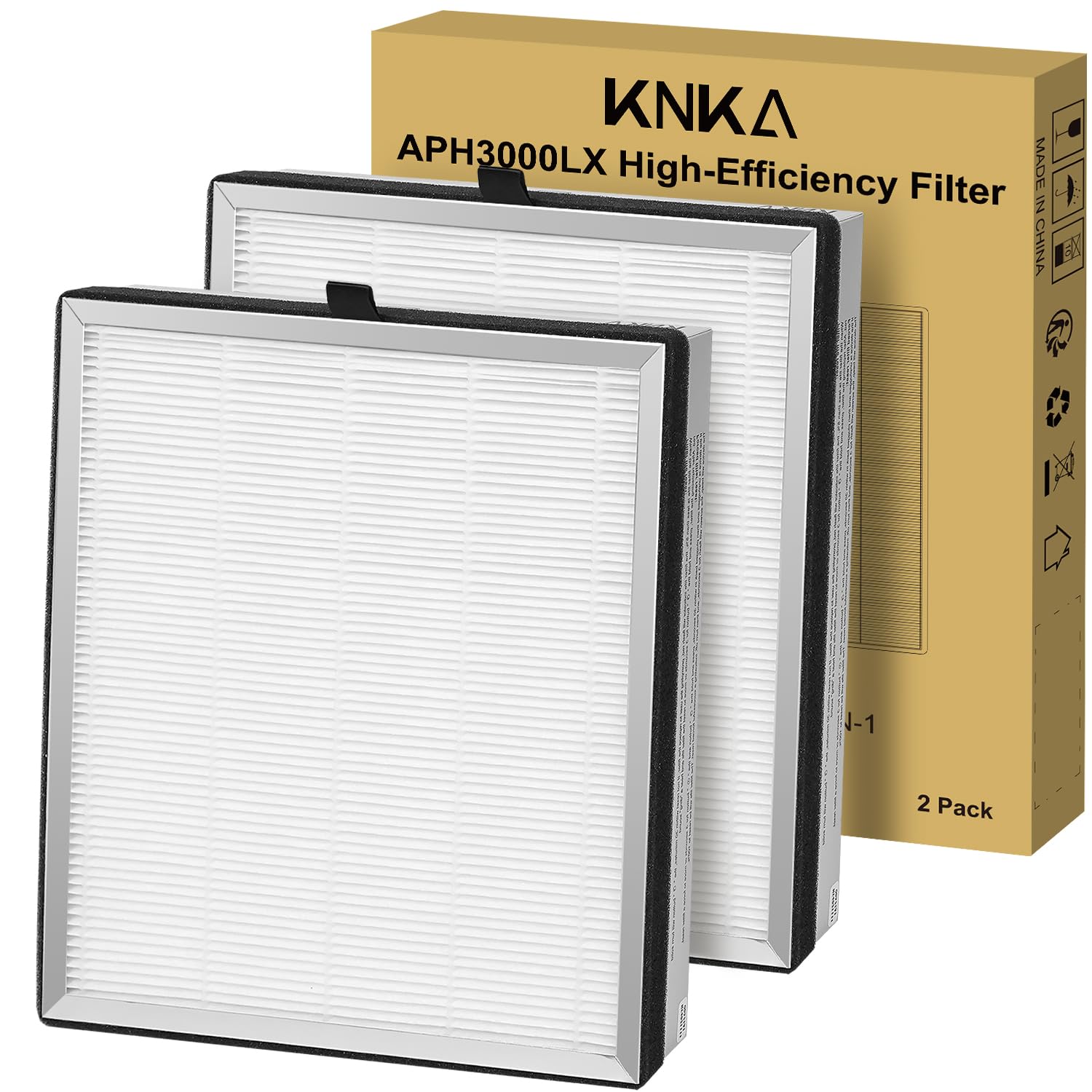 KNKA Ersatzfilter für APH3000 Luftreiniger, 2er-Pack HEPA Aktivkohle Entfernt 99,97% Staub Pollen Gerüche