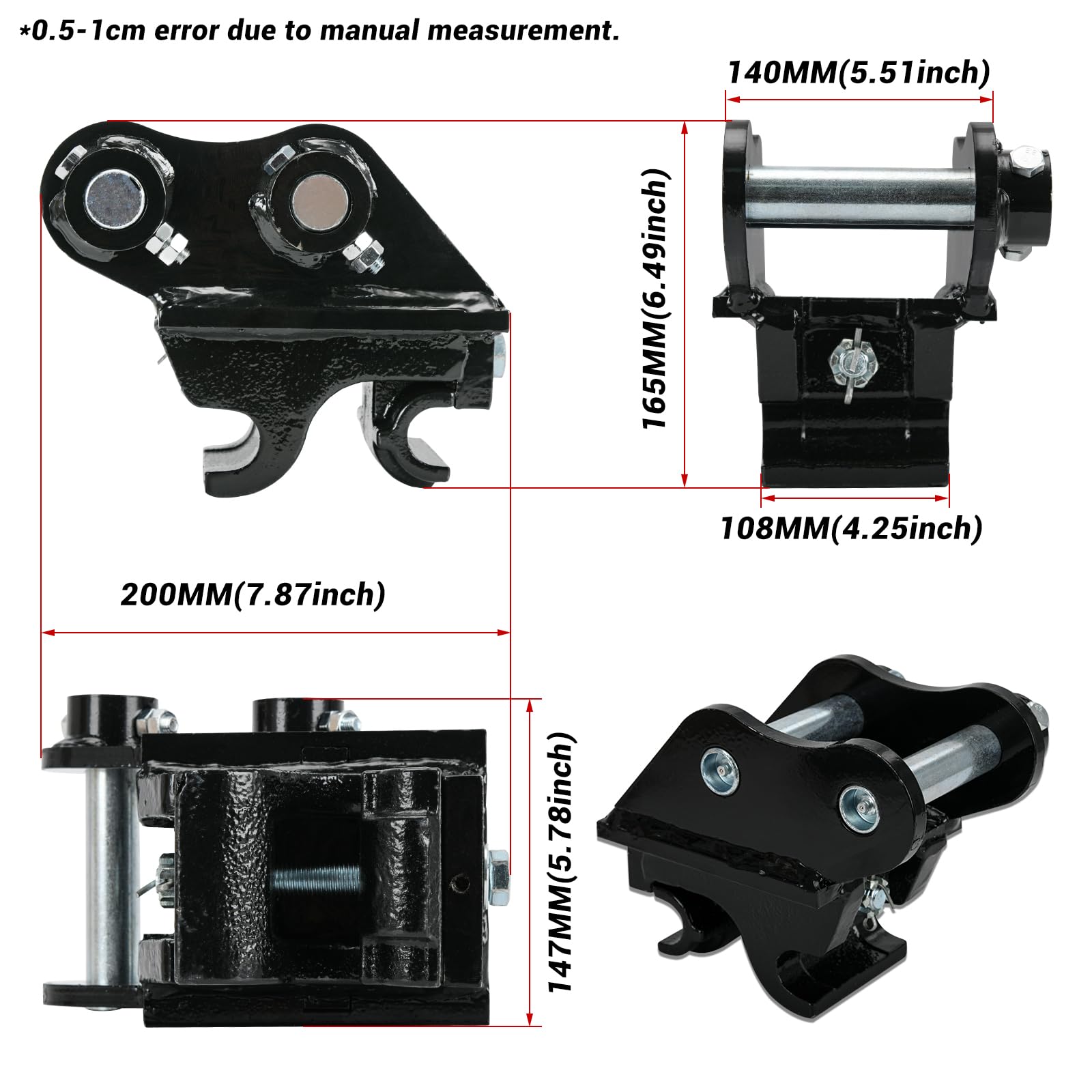 Mek-motoo Manual Quick Hitch Coupler For TYPHON Mini Excavators - 18lb, Steel, 90mm Span