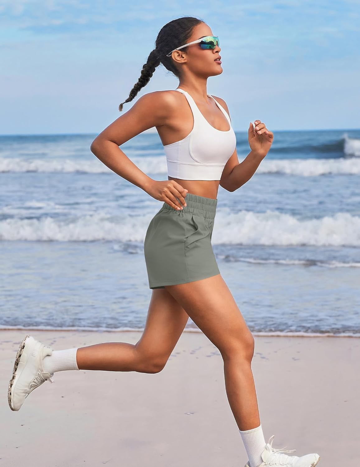 PINSPARK Womens High Waisted Running Shorts, Lightweight Breathable Quick Dry Stretch Linerless Athletic Shorts with Pockets - Image 3