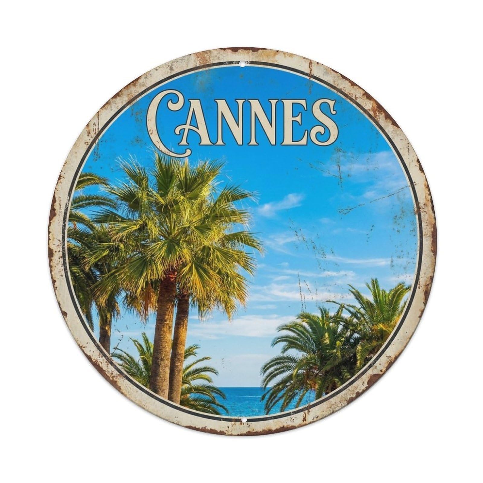Palm Trees of Cannes Mediterranean Travel Vintage Metal Tin Sign