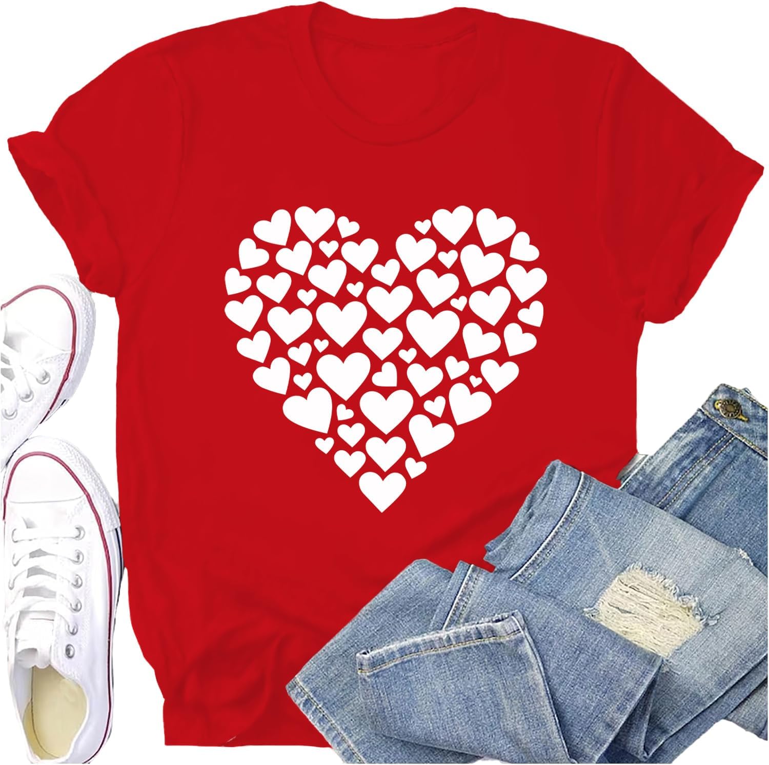 Valentines Day Shirt for Women Valentines Love Heart T-Shirts Romantic Heartbeat Printed Tee Tops