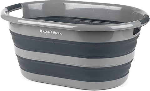 Russell Hobbs LA053879GRYEU Cesta de lavandería plegable, 27L, de almacenamiento, silicona/plástico, asas ergonómicas, cesta de lavado, negro/gris