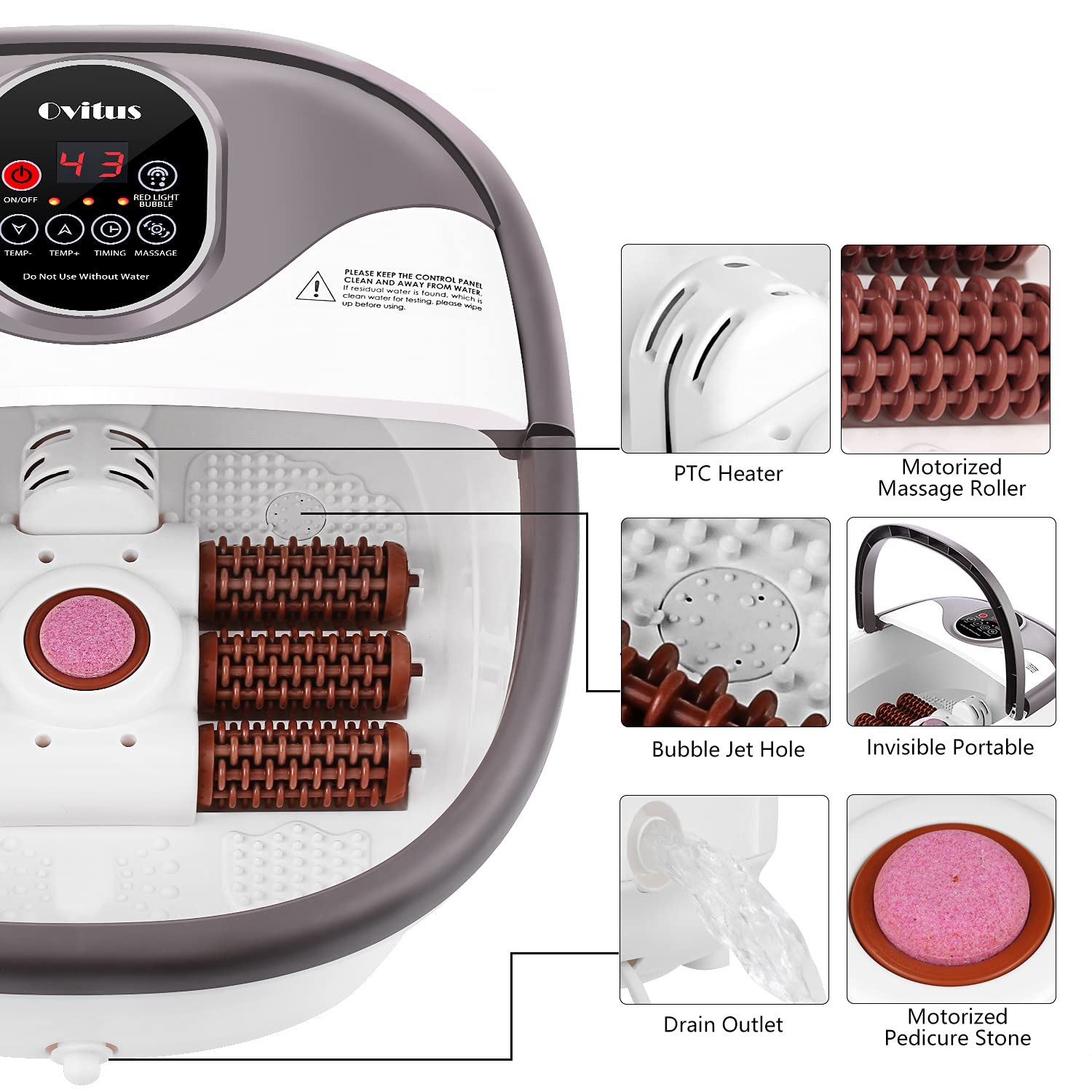 Foot Spa Bath Massager with Heat, Bubble Jets and 6 Electric Long Massage Rollers, Pedicure Stone Mani/Pedi Soak Tub Home Bucket Heating Foot shiatsu-spa Machine Relax Foot Pressure : Beauty & Personal Care