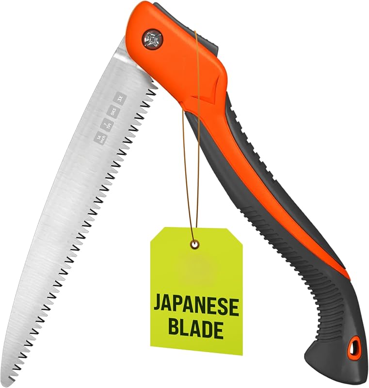 Folding Camping saw 11 Inch - Heavy Duty Pruning Saw with Triple-Cut SK5 Blade, 7 TPI Razor Teeth for Tree Trimming, Wood Cutting, Camping, Bushcraft, and Gardening