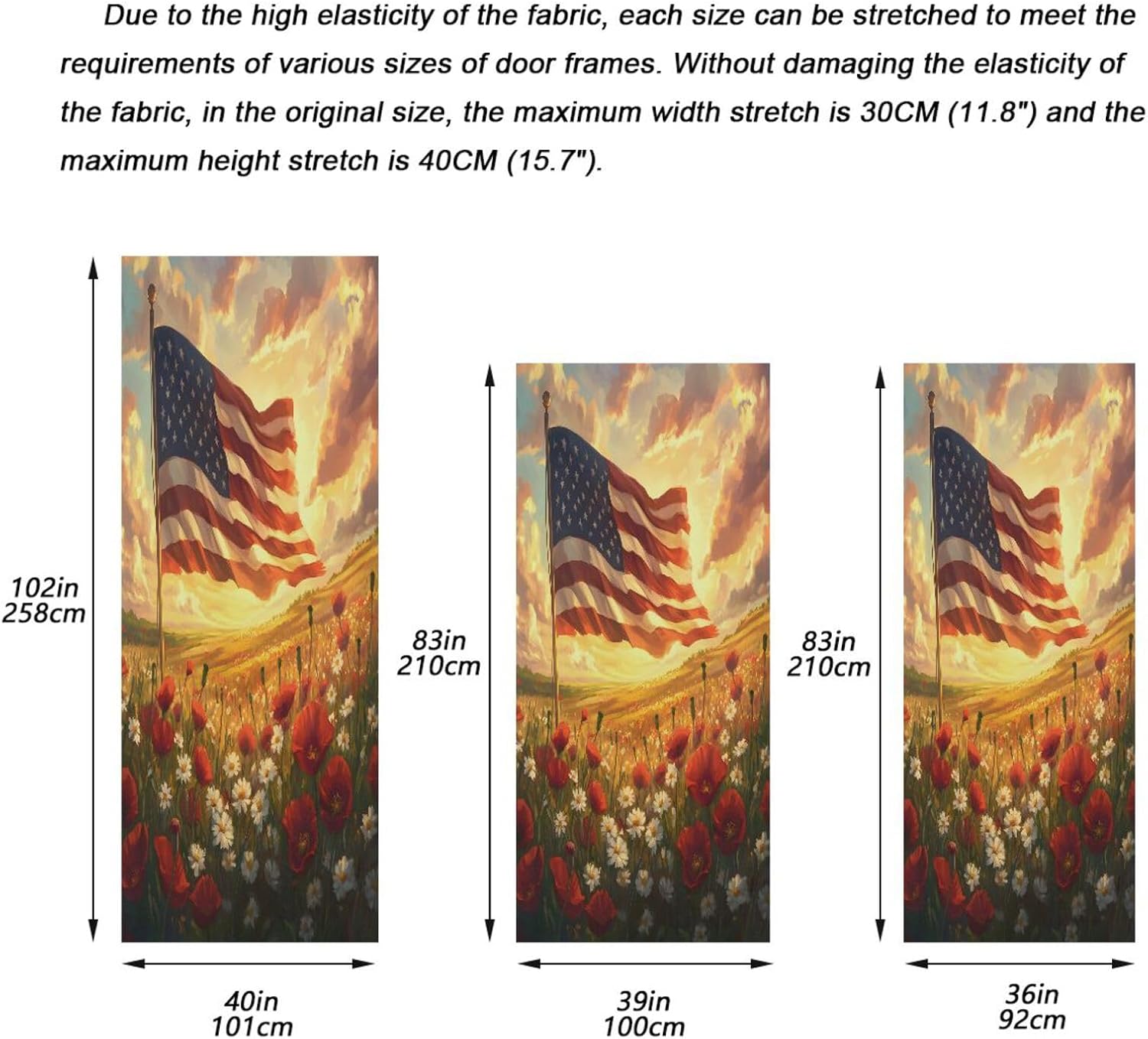 YETTASBIN American Flag Door Cover, Washable High Elastic Waterproof Front Porch Door Cover Reusable Festive Ornament for Indoor Outdoor Holiday Party Home Decor, 35 x 79 Inch image 4